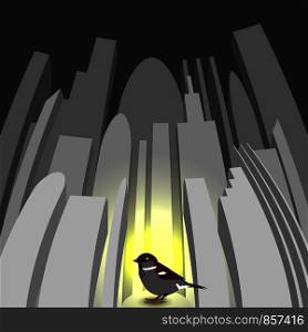 World Sparrow Day. Sparrow on the background of the cityscape. Concept of ecological events. Protection of birds.. World Sparrow Day. Sparrow on the background of the cityscape.
