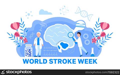 World stroke week concept vector. Neurology healthcare, dementia, Alzheimer metaphor. Anatomical science of brain and senses diseases. World stroke week concept vector. Neurology healthcare, dementia, Alzheimer metaphor.