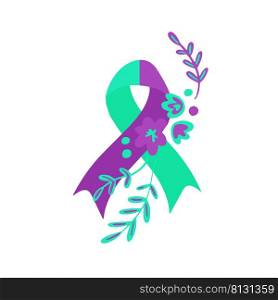 World suicide prevention day awareness and support ribbon in teal and purple color isolated. World suicide prevention day awareness and support ribbon in teal and purple color