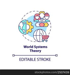 World systems theory concept icon. Worldwide interdependent economics abstract idea thin line illustration. Isolated outline drawing. Editable stroke. Arial, Myriad Pro-Bold fonts used. World systems theory concept icon