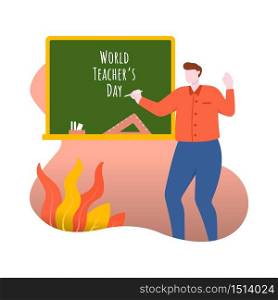 World Teacher Day Standing in Classroom Blackboard Flat Design Illustration