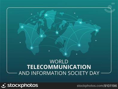World Telecommunication and Information Society Day on May 17 Illustration with Communications Network Across Earth Globe in Hand Drawn Templates