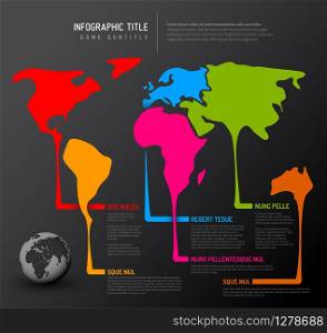 World thin line map infographic template with pointer marks - dark version