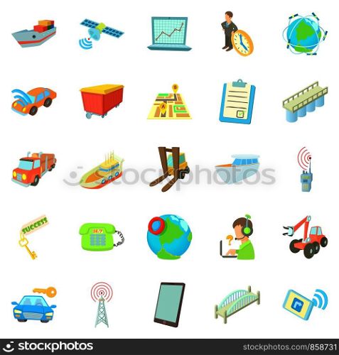 World transport network icons set. Cartoon set of 25 world transport network vector icons for web isolated on white background. World transport network icons set, cartoon style