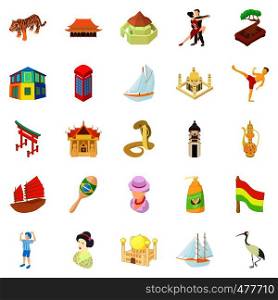 World travel icons set. Cartoon set of 25 world travel vector icons for web isolated on white background. World travel icons set, cartoon style