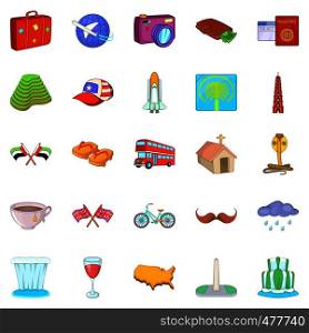 World trip icons set. Cartoon set of 25 world trip vector icons for web isolated on white background. World trip icons set, cartoon style