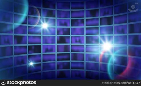 World tv show background. News backdrop, shine abstract futuristic space for filming. Broadcast channel studio, media vector illustration. Tv channel news world banner to broadcast. World tv show background. News backdrop, shine abstract futuristic space for filming. Broadcast channel studio, media vector illustration
