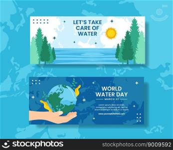World Water Day Horizontal Banner Flat Cartoon Hand Drawn Templates Illustration