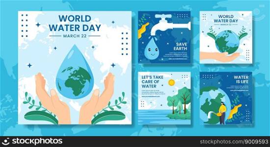 World Water Day Social Media Post Flat Cartoon Hand Drawn Templates Illustration