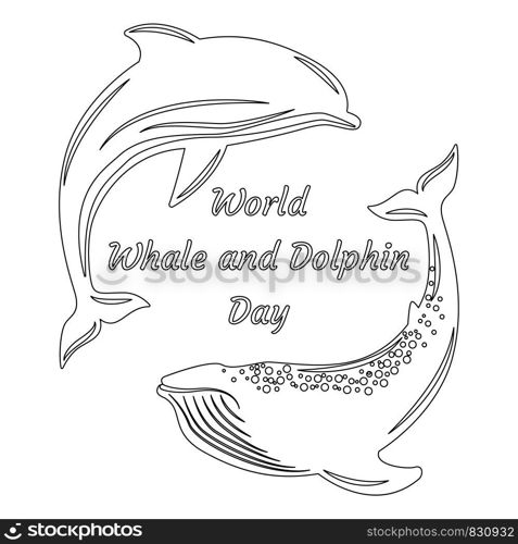 World Whale and Dolphin Day. 23 July. Concept of ecological holiday. Silhouettes Dolphin and Whale. Event name. World Whale and Dolphin Day. Silhouettes Dolphin and Whale. Event name