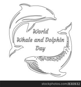 World Whale and Dolphin Day. 23 July. Concept of ecological holiday. Silhouettes Dolphin and Whale. Event name. World Whale and Dolphin Day. Silhouettes Dolphin and Whale. Event name