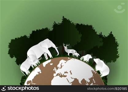 World Wildlife Day , Concept Important dates on animals and the environment , Animals , earth and nature paper art style , vector illustration