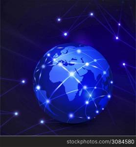 World with network communication and global technology concept, vector illustration
