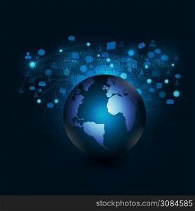 world with network communication and technology concept, vector illustration