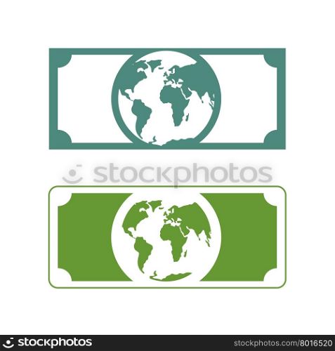 Worlds money. Banknotes with planet Earth. Future of cash with picture of Earth. Currency future