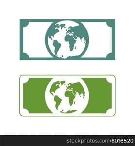 Worlds money. Banknotes with planet Earth. Future of cash with picture of Earth. Currency future