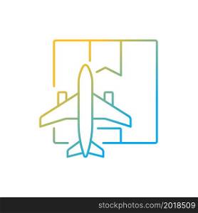 Worldwide air shipping service gradient linear vector icon. Delivering goods and parcels by aircraft. Thin line color symbol. Modern style pictogram. Vector isolated outline drawing. Worldwide air shipping service gradient linear vector icon