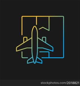 Worldwide air shipping service gradient vector icon for dark theme. Delivering goods and parcels by aircraft. Thin line color symbol. Modern style pictogram. Vector isolated outline drawing. Worldwide air shipping service gradient vector icon for dark theme