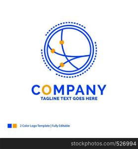 worldwide, communication, connection, internet, network Blue Yellow Business Logo template. Creative Design Template Place for Tagline.