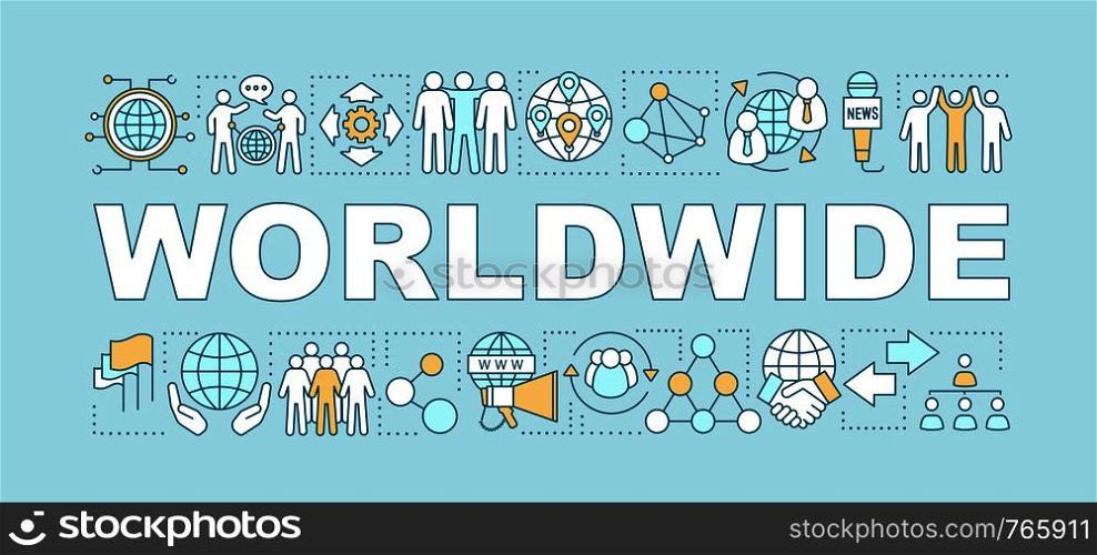 Worldwide communication word concepts banner. Networking. Globalization. Presentation. Socialization. Social media. Isolated lettering typography idea with linear icons. Vector outline illustration. Worldwide communication word concepts banner