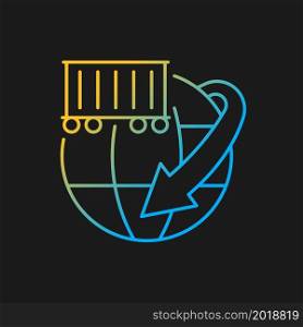 Worldwide freight container shipping business gradient vector icon for dark theme. Heavy cargo delivery service. Thin line color symbol. Modern style pictogram. Vector isolated outline drawing. Worldwide freight container shipping business gradient vector icon for dark theme