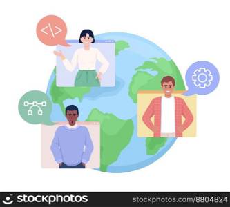 Worldwide skilled team flat concept vector illustration. International employees. Editable 2D cartoon characters on white for web design. Online meeting creative idea for website, mobile, presentation. Worldwide skilled team flat concept vector illustration
