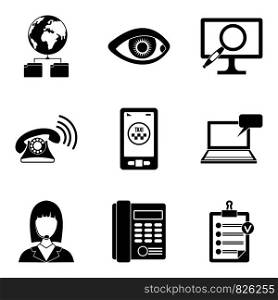 Worldwide surveillance icons set. Simple set of 9 worldwide surveillance vector icons for web isolated on white background. Worldwide surveillance icons set, simple style