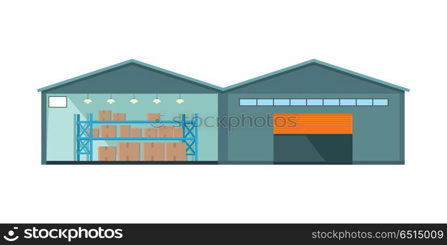 Worldwide Warehouse Deliver. Storehouse Building.. Worldwide warehouse delivering. Storehouse building. Logistics container shipping and distribution. Transportation through the world. Loading and unloading boxes. Part of series of worldwide delivery