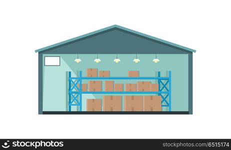 Worldwide Warehouse Deliver. Storehouse Building.. Worldwide warehouse delivering. Storehouse building. Logistics container shipping and distribution. Transportation through the world. Loading and unloading boxes. Part of series of worldwide delivery