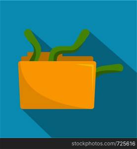 Worm in file icon. Flat illustration of worm in file vector icon for web. Worm in file icon, flat style