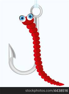 Worm on a hook.. Fishing hook with bait worm on white background is insulated