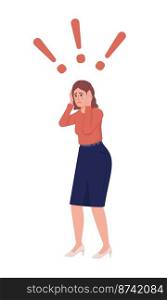 Worried office lady semi flat color vector character. Being on shock. Editable figure. Full body person on white. Simple cartoon style illustration for web graphic design and animation. Worried office lady semi flat color vector character