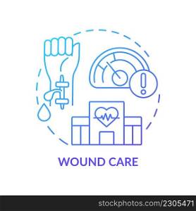 Wound care blue gradient concept icon. Injury treatment. Rehabilitation program. Medical center service abstract idea thin line illustration. Isolated outline drawing. Myriad Pro-Bold font used. Wound care blue gradient concept icon
