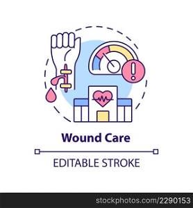Wound care concept icon. Injury treatment. Medical center service abstract idea thin line illustration. Isolated outline drawing. Editable stroke. Arial, Myriad Pro-Bold fonts used. Wound care concept icon
