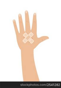 Wound hand with an adhesive bandage. Double sticking plaster. Vector illustration