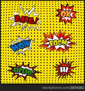 Wow Comic sound effects in pop art style. Burst best graphic effect with label and text in retro style. Stock Vector illustration. Wow Comic sound effects in pop art vector style,