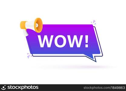 Wow megaphone. Flat vector illustration. Announce promotion offer. People communicate. Wow megaphone. Flat vector illustration. Announce promotion offer. People communicate.