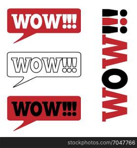 WOW Message bubble, promotional background, presentation poster. WOW Message bubble with emotional text Wow Retro speech bubbles set with red, white and black words.