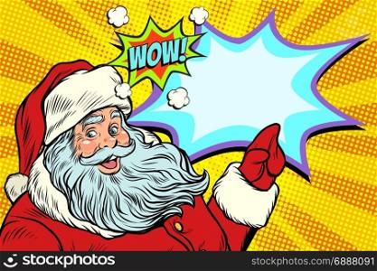 Wow Santa Claus. New year and Christmas. Pop art retro vector illustration. Wow Santa Claus, New year and Christmas