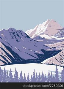 WPA poster art of Aspen Snowmass ski resort located in Snowmass Village near Aspen, Colorado, United States USA done in works project administration style or federal art project style.
. Aspen Snowmass Ski Resort in Snowmass Village near Aspen Colorado WPA Poster Art
