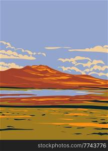 WPA poster art of Rye Patch State Recreation Area on the Humboldt River located in Nevada United States of America USA done in works project administration style.
. Rye Patch State Recreation Area on the Humboldt River in Nevada USA WPA Poster Art
