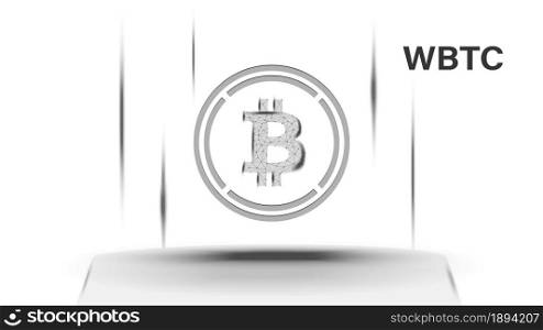 Wrapped Bitcoin WBTC token symbol of the DeFi system above the pedestal. Cryptocurrency logo icon. Decentralized finance programs. Vector illustration for website or banner.