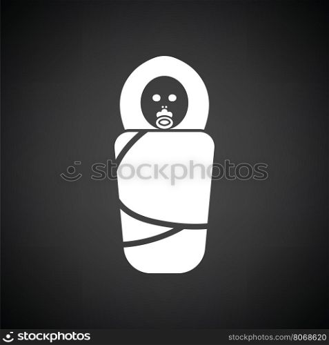 Wrapped infant ico. Black background with white. Vector illustration.