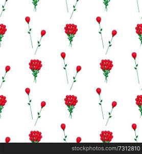 Wrapping paper design with red flowers, endless texture. Seamless pattern with luxury bouquet of roses isolated on white background.. Wrapping Paper Design with Red Flowers Vector