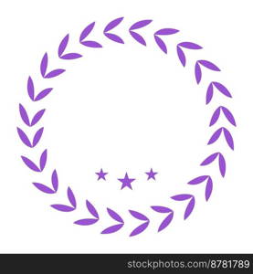 Wreath and stars purple brochure element design. Product quality. Vector illustration with empty copy space for text. Editable shapes for poster decoration. Creative and customizable frame. Wreath and stars purple brochure element design