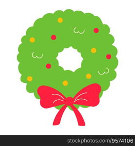 wreath christmas tree bow bells icon element vector illustration