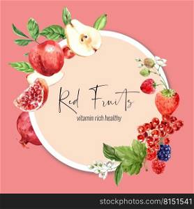 Wreath design with Fruits theme, various fruits watercolor vector illustration.