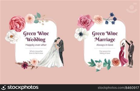 wreath design with green wine wedding concept,watercolor style 
