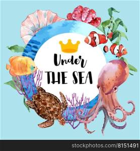 Wreath Design with sealife theme, creative colorful vector illustration Template