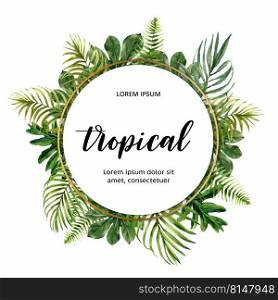 Wreath Design with simple tropical theme, watercolor foliage vector illustration template,